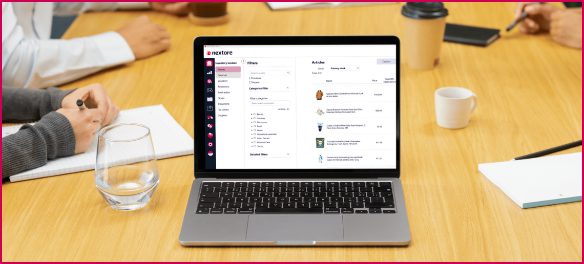 Foto von einem Computerbildschirm, der die Nextore Office-Anwendung zeigt.